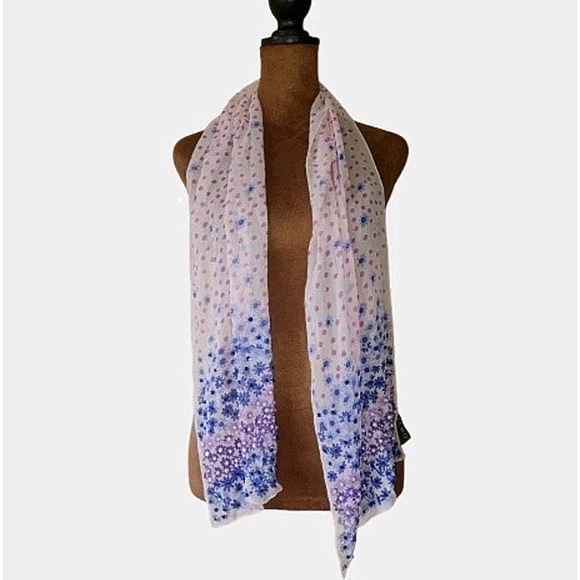 Vintage Scarf‎ Echo 100% Silk Floral Polka Dot  Sequin Sheer Whimsy Coquette - Picture 1 of 6